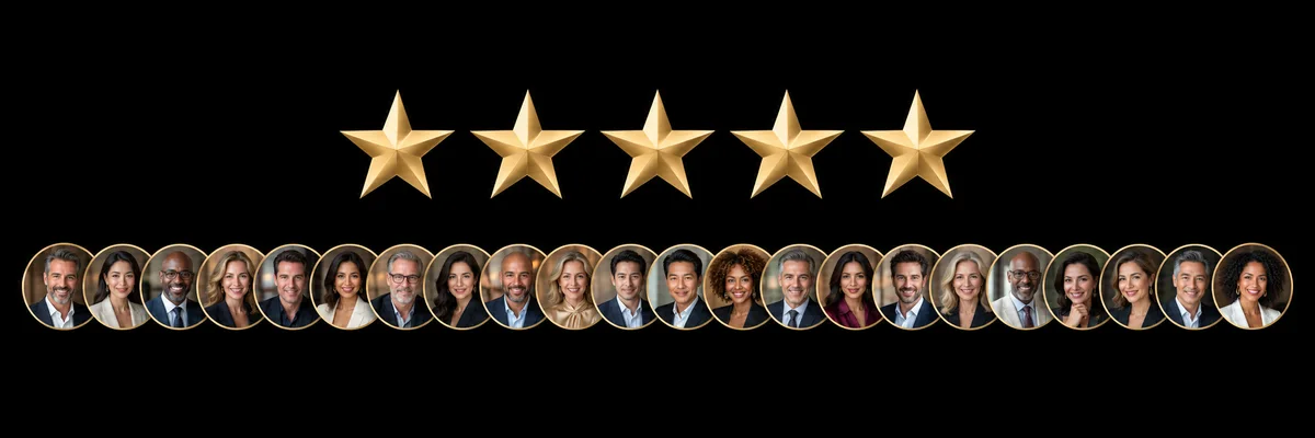 Illustration of professional portraits beneath five gold stars