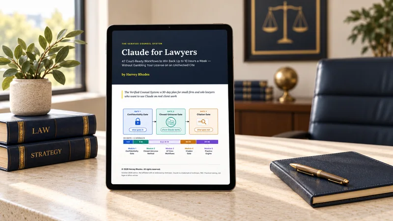 Complete tablet displaying the real Claude for Lawyers guide cover.