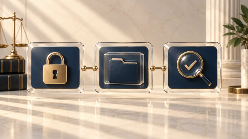 Concept illustration of confidentiality, closed-universe work and citation verification.